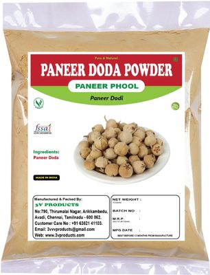 3V PRODUCTS: Paneer Dodi Powder 200g - Paneer Flower - Paneer Doda - Withania Coagulans (Pack of 2x100g)