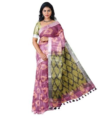 Silk Zone Women's Bhagalpuri Pure Cotton Ikkat Handmade Design Saree With Blouse Color (Jamuni)