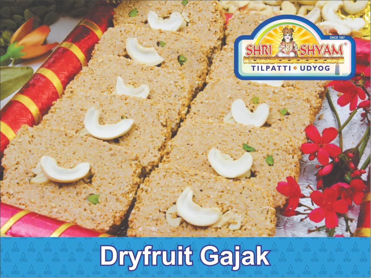 Shree Shyam 2kg Special Dryfruit Gajak | Jaggery & Dryfruit Gud Gajak | 4 x 500g Packs | Traditional Rajasthani Indian Sweet | Diwali & Winter Festive Treat