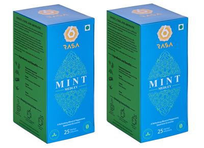 6rasa Mint Medley Tea Bags With Peppermint, Spearmint, Licorice | Cooling, Refreshing, Energizing Blend| 100% Natural Herbs & Spices | No Added Sugar (1.7 G Each, 25 Tea Bags) (Pack Of 2), 1.7 grams