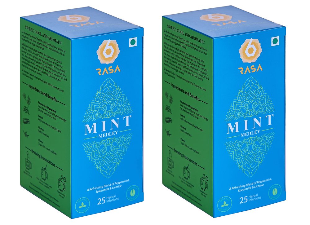 6rasa Mint Medley Tea Bags With Peppermint, Spearmint, Licorice | Cooling, Refreshing, Energizing Blend| 100% Natural Herbs & Spices | No Added Sugar (1.7 G Each, 25 Tea Bags) (Pack Of 2), 1.7 grams