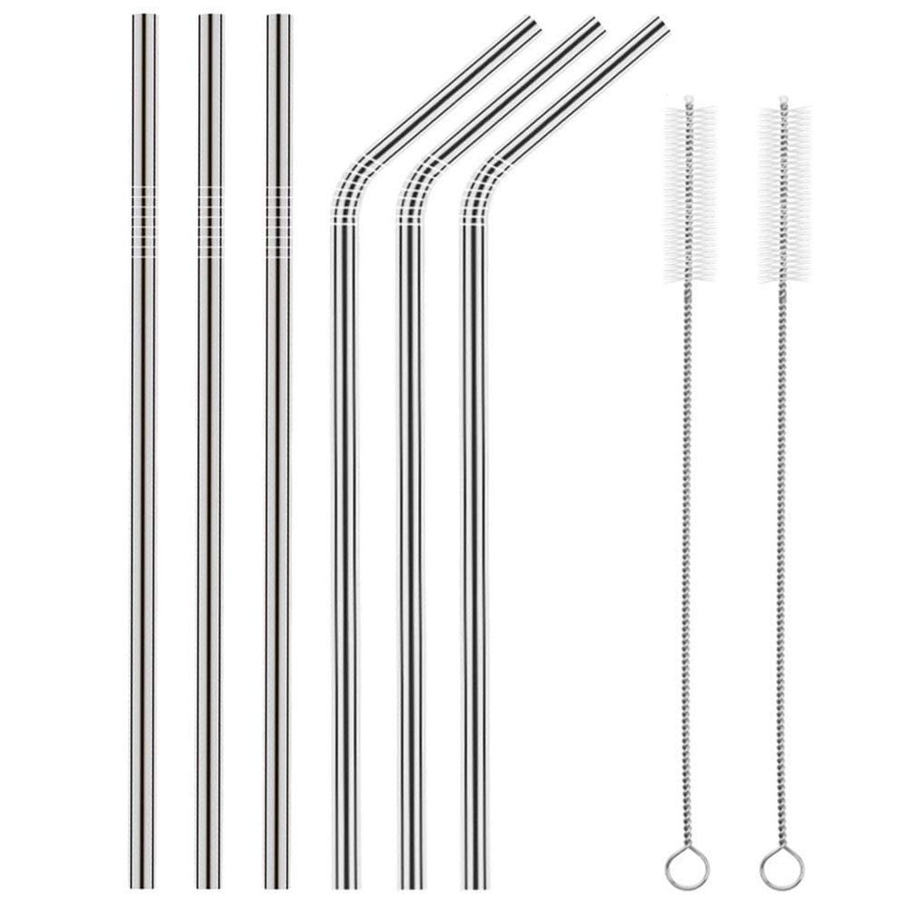 SAVE Stainless Steel Metal Straws | Reusable Drinking Straws - Set of 8 (3 Straight + 3 Bent + 2 Cleaning Brush) (20)