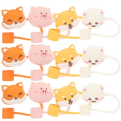12Pcs Silicone Animals/Cactus Shape Straw Covers Cartoon Straw Tips Cover Reusable Silicone Straw Toppers Cute Straws Plugs for 6 to 8 mm Straws Home Kitchen Accessories