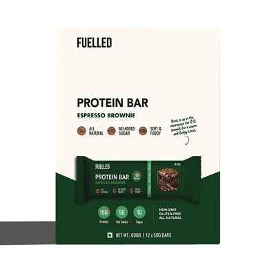 FUELLED Espresso Brownie Protein Bar (Pack of 12) 15 g Protein, 5 g Net Carbs, 180 Calories, 14 g Fibre | No Added Sugar