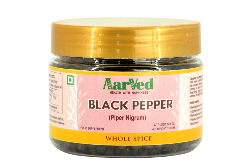 AarVed Whole Black Pepper/Kali Mirch Seed for Your Daily Food (150g)- Black Peppercorn, No Added Colours & Preservatives- Naturally Processed Extra Bold Black Peppercorn