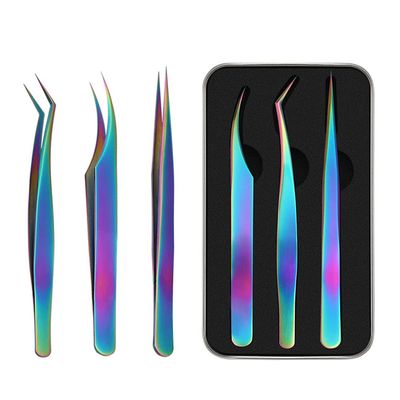 3 Pieces Eyelash Extension Tweezers Set Stainless Steel Tweezers Lash Extension Tweezers with Storage Case Eye Makeup Tools