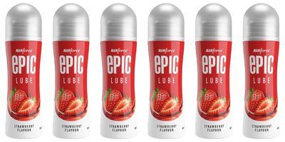 Epic Lube, Strawberry Flavoured Lubrication Gel for Men & Women, Water-Based Gel, Skin-Friendly, Safe to Use with Condoms, 60ml x 6