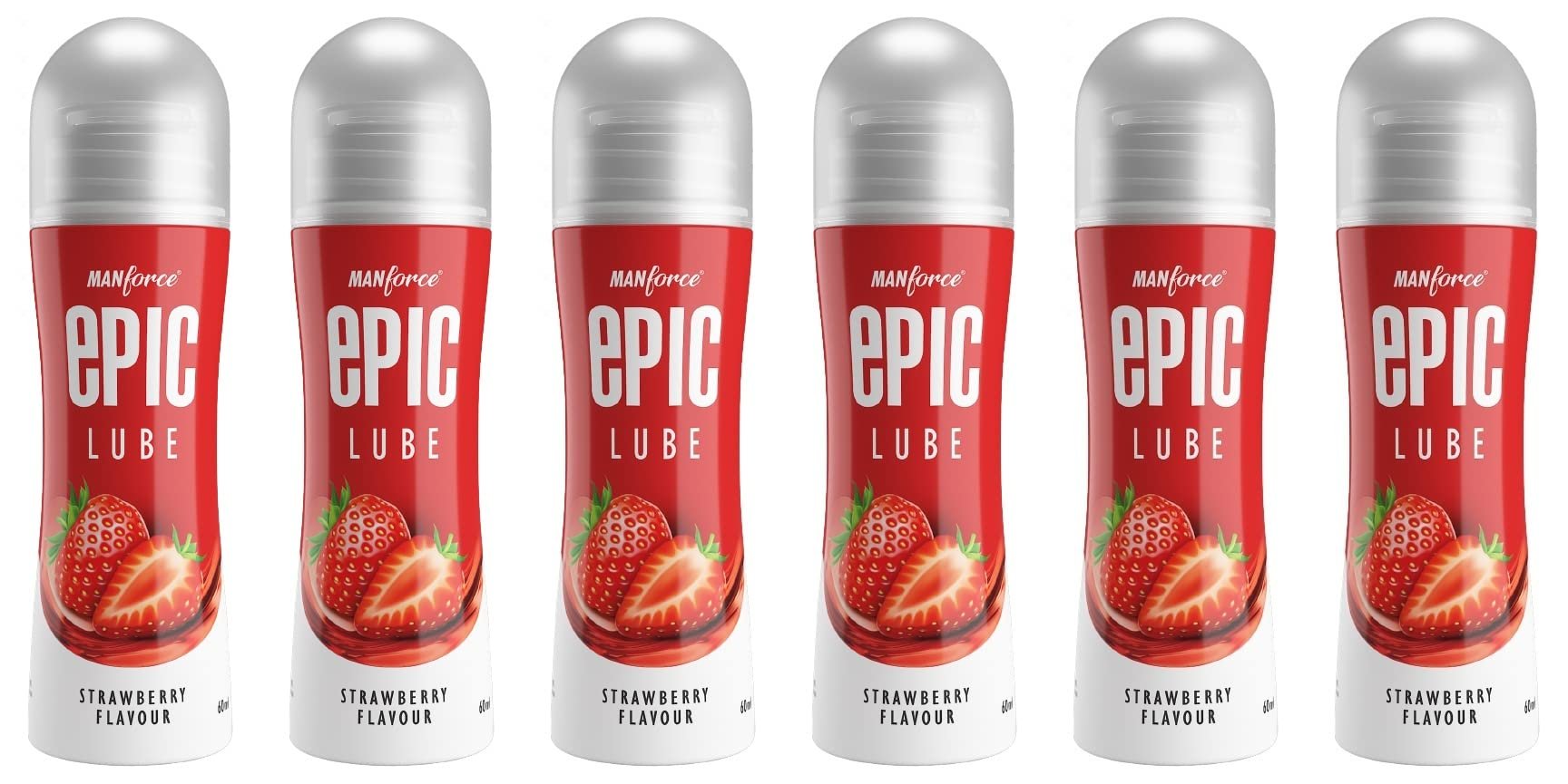Epic Lube, Strawberry Flavoured Lubrication Gel for Men & Women, Water-Based Gel, Skin-Friendly, Safe to Use with Condoms, 60ml x 6
