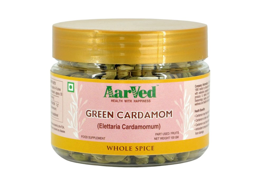 Aarved Pure Fresh Whole Green Cardamom/Elaichi (100g) Large Size, No Colour, No Preservatives, Aromatic & Flavourful Indian Spice for Cooking, Baking & Masala Blends (Pack of 1)