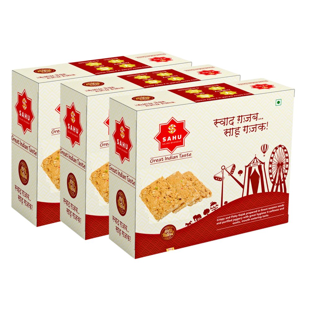 SAHU GAJAK BHANDAR Rajasthani Homemade Traditional Sesame Peanut Gajjak 350g | Pack of 3 | Healthy Snacks | Gajak Sweets | Made with Cow Ghee | No Preservatives or Colors