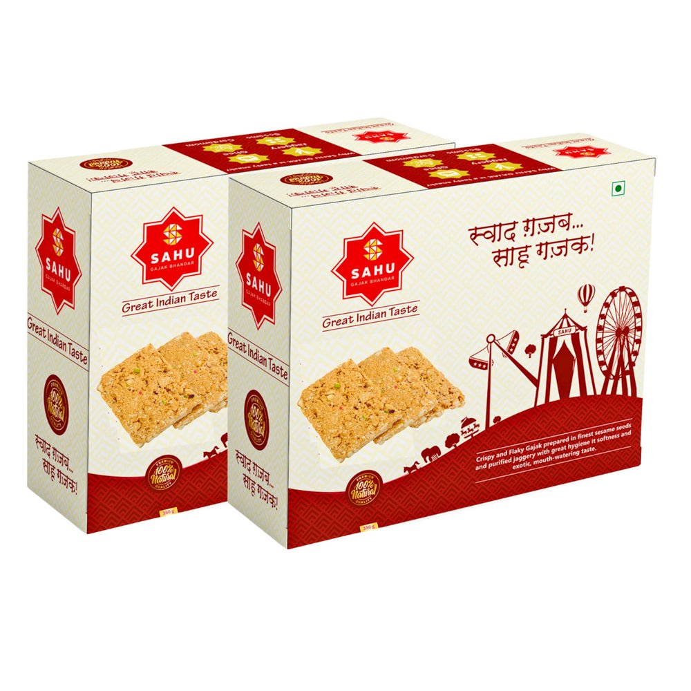 SAHU GAJAK BHANDAR Sesame Peanut Gajjak 700g | 2 x 350g Boxes | Til Chikki | Gazak | Gachak | Healthy Snacks | Jaggery Sweets | Made with Cow Ghee