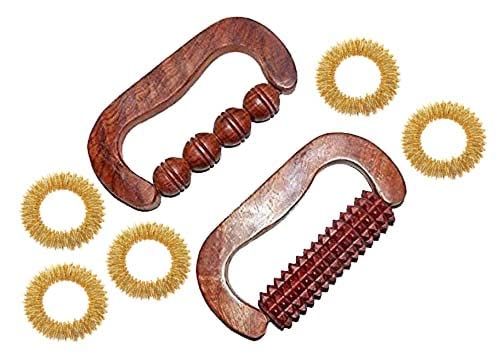 AB CRAFT wooden hand set Acupressure Reflexology Tools for Stress Finger Ring Back Body Pain Relief Massager