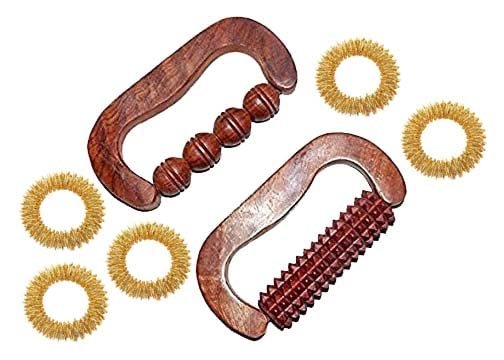 AB CRAFT wooden hand set Acupressure Reflexology Tools for Stress Finger Ring Back Body Pain Relief Massager