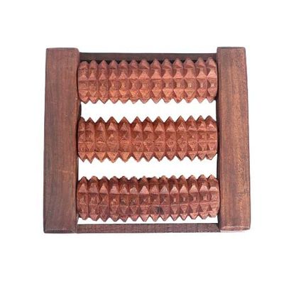 AB CRAFT Wooden Easy-to-use & carry triple roller Single Foot Massager- Stress Relief- Acupressure (6x6x2) In