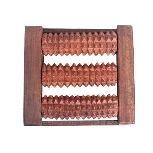 AB CRAFT Wooden Easy-to-use & carry triple roller Single Foot Massager- Stress Relief- Acupressure (6x6x2) In
