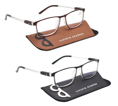ESPERTO READERS Wood Reading Glasses With Blue Cut Lens For Men & Women in Combo Pack (+1.50, BLACK & BROWN)
