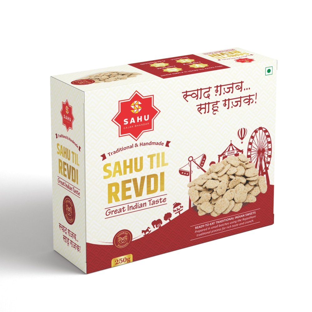 SAHU GAJAK BHANDAR Rajasthani Homemade Revdi 250g | Revri | Rewdi | Gazak Rewri | Revadi | Rewadi | Jaggery Sweets | Sesame Candy Ball | Made with Cow Ghee