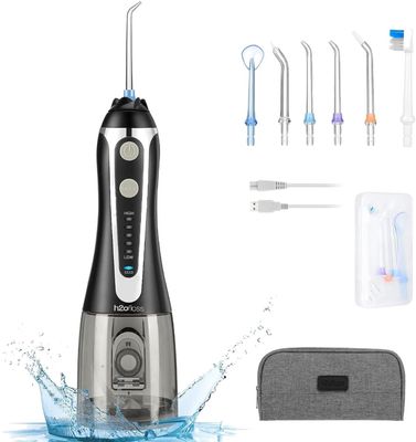 H2Ofloss Cordless Water Dental Flosser, Portable Oral Irrigator for Teeth, Braces, Rechargeable & IPX7 Waterproof Teeth Cleaner for Home Travel HF2 Black, 1 Count (Pack of 1), 0.38 grams