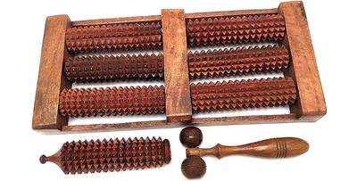 AB CRAFT Wooden Roller Foot Massager Body Stress Buster & Accupressure Point Device Relaxation Health Care Product Foot Massager and Legs Pain Relief (Set of 3)