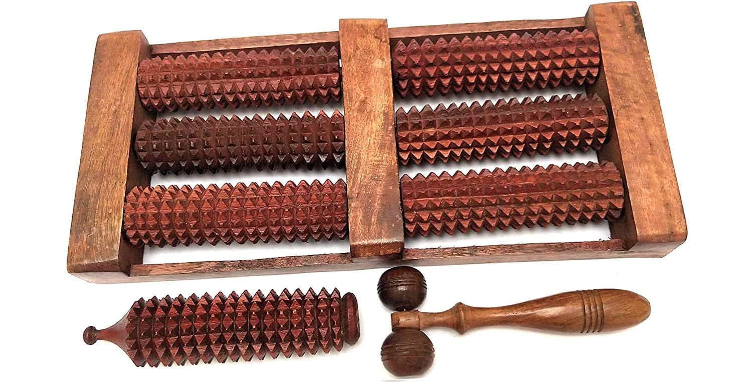 AB CRAFT Wooden Roller Foot Massager Body Stress Buster & Accupressure Point Device Relaxation Health Care Product Foot Massager and Legs Pain Relief (Set of 3)