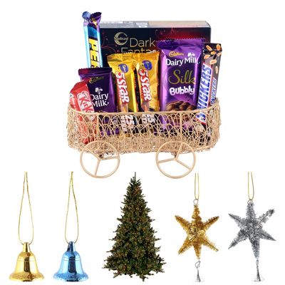 SFU E Com Silk Bubbly with Peanut Chocolate| Premium Christmas Chocolate Gift Hamper | 2 Pieces Christmas Bell, 2 Pieces Christmas Star with Christmas Tree | 665