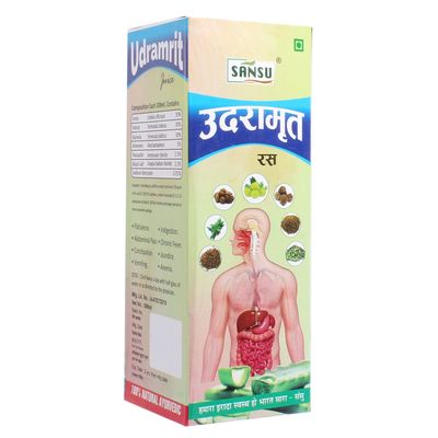 SANSU Udramrit 500Ml| Enriched With Aloevera,Punarnava-Amla,Harad,Behra,Bhumi Amla,Pudina,Sanay,Kala Namak,Kalmegh -Suger Free, Syrup