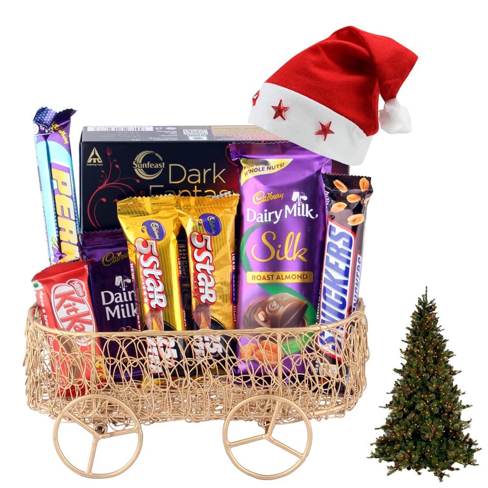 SFU E Com Chocolates with Dark Fantasy| Premium Christmas Chocolate Gift Hamper | Christmas Cap & Christmas Tree | 664
