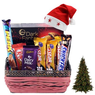 SFU E Com Chocolates with Basket Gift | Premium Christmas Chocolate Gift Hamper | Christmas Cap & Christmas Tree | 687