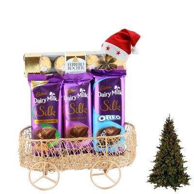 SFU E Com Premium Rocher with Cart Basket| Premium Christmas Chocolate Gift Hamper | Christmas Cap & Christmas Tree | 577