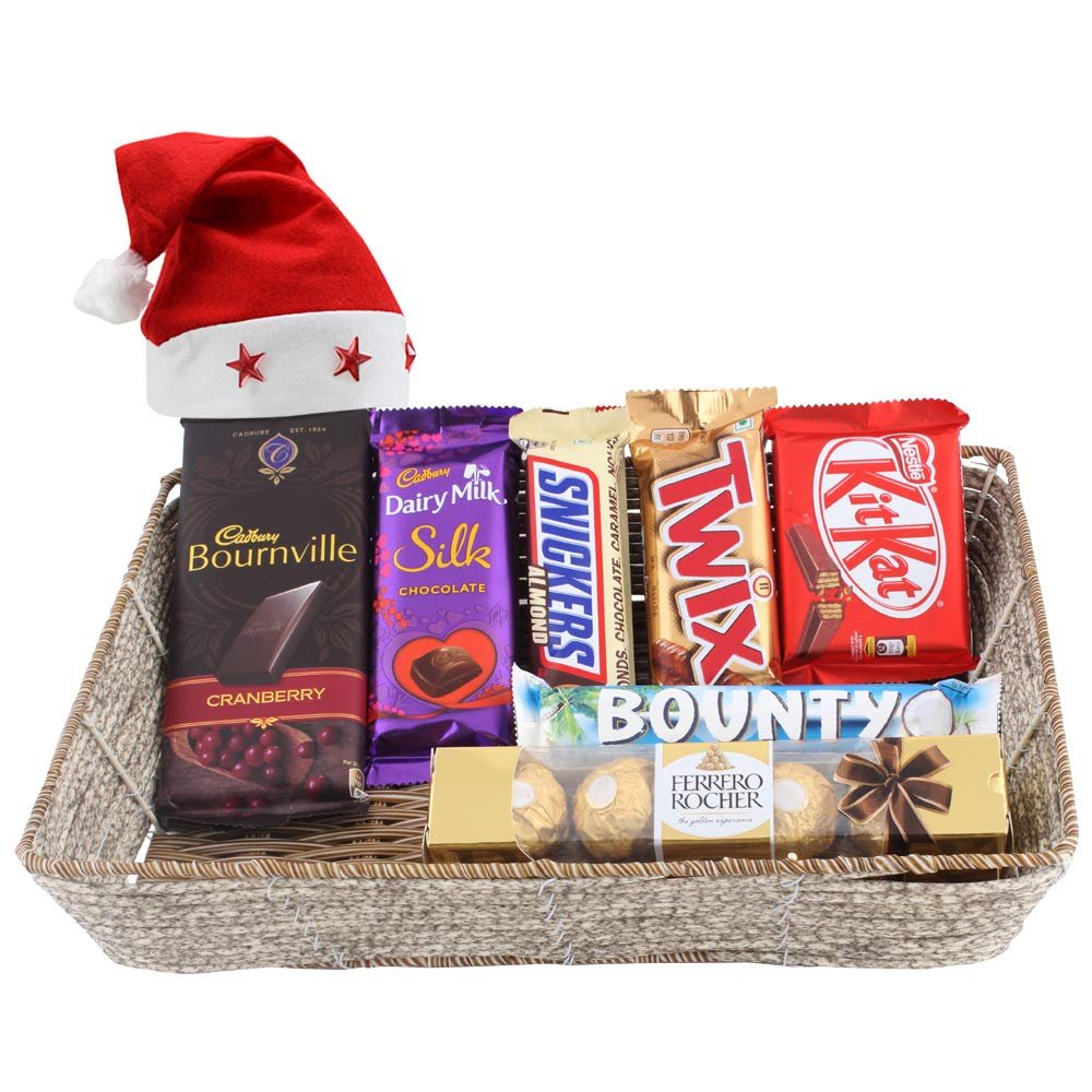 SFU E Com Almond and Coconut Chocolates Gift Hamper| Premium Christmas Chocolate Gift Hamper | Chocolate Gift with Christmas Cap | 409