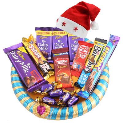 SFU E Com Designer Tray Loaded with Chocolates| Premium Christmas Chocolate Gift Hamper | Chocolate Gift with Christmas Cap | 538