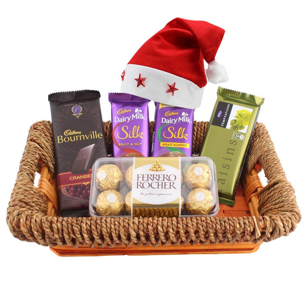 SFU E Com Premium Basket with Premium Chocolates| Premium Christmas Chocolate Gift Hamper | Chocolate Gift with Christmas Cap | 462
