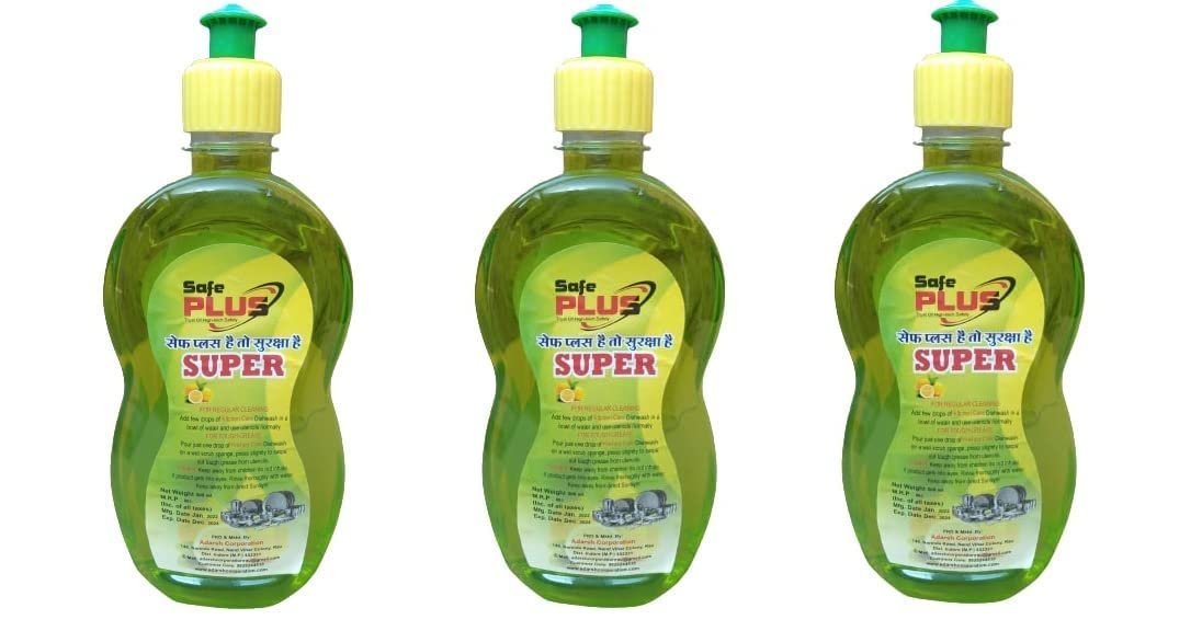SAFE PLUS Dish wash Concentrate Lemon Extra Strong Formula 1 Drop Powerful Premium Gel 500 Ml 0.5 Liter Packs Of 3