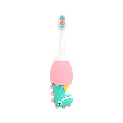 Adore Dino Brush Toddler Manual Toothbrush Comfortable To Use Deep Cleaning Dense Bristle Animal Design Funny Children Toothbrush For Home (Pink), 1 count