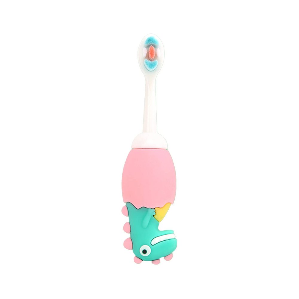 Adore Dino Brush Toddler Manual Toothbrush Comfortable To Use Deep Cleaning Dense Bristle Animal Design Funny Children Toothbrush For Home (Pink), 1 count
