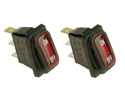 KCD1 Red Illuminated On-Off Switch for Razor - 2 Pack Heavy Duty Waterproof Rubber Boot 3-Pin Switch