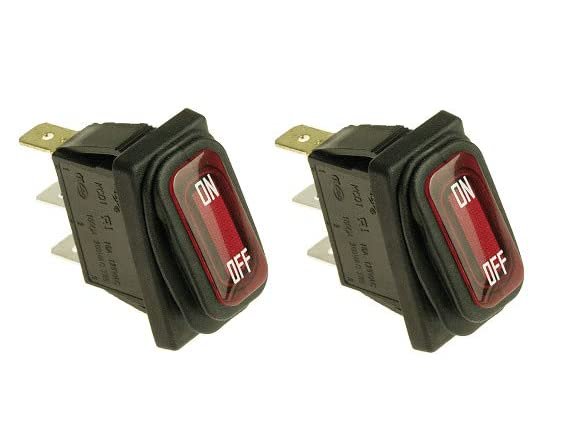 KCD1 Red Illuminated On-Off Switch for Razor - 2 Pack Heavy Duty Waterproof Rubber Boot 3-Pin Switch