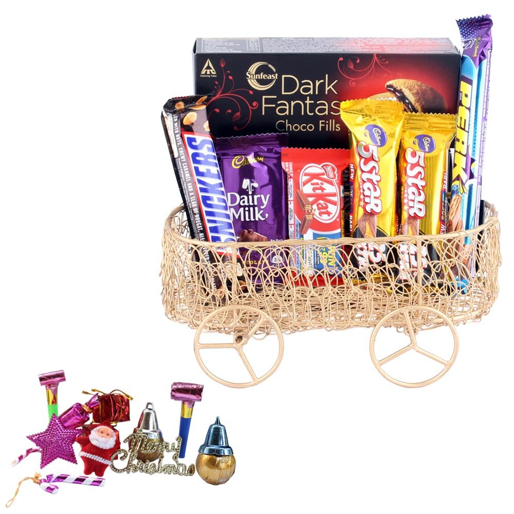 SFU E Com Chocolates with Antique Handcrafted Metal Cart | Premium Christmas Chocolate Gift Hamper | Christmas Kit with Chocolate Hamper | 555