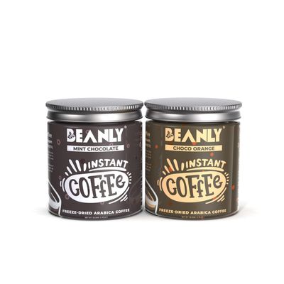 Beanly Instant Coffee Combo Pack Of 2 - Mint-Chocolate & Choco-Orange Powder, Glass Bottle| Flavoured Coffees | 100% Arabica Freeze Dried Coffee | Makes 100 Cups | 50Gm Each