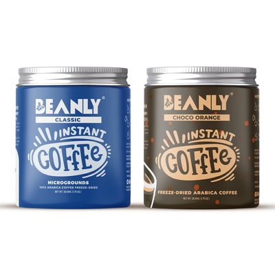 Beanly Instant Coffee Combo Pack Of 2 - Classic & Choco-Orange | Flavoured Coffees | 100% Arabica Freeze Dried Coffee | Makes 100 Cups | 50 Gram Each, Powder, Jar