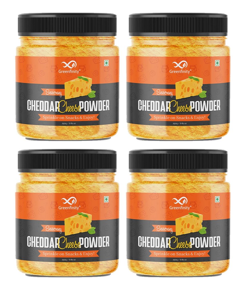 GreenFinity Cheddar Cheese Powder 250g (Pack of 4) - Ideal for Making Popcorn, Pizza, Pasta, French Fries, and More with Delicious Cheddar Flavor in Every Bite