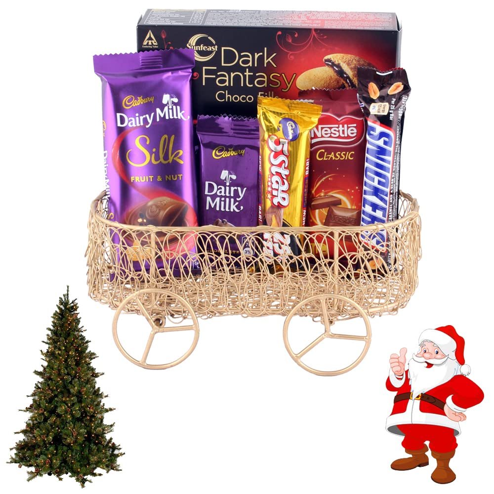 SFU E Com Chocolate Gift with Antique Basket| Premium Christmas Chocolate Gift Hamper | Christmas Gift Pack with Santa & Tree Combo Hamper | 569
