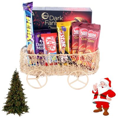 SFU E Com Creamy Combo of Chocolate and Handcrafted Metal Basket| Premium Christmas Chocolate Gift Hamper | Christmas Gift Pack with Santa & Tree Combo Hamper | 561