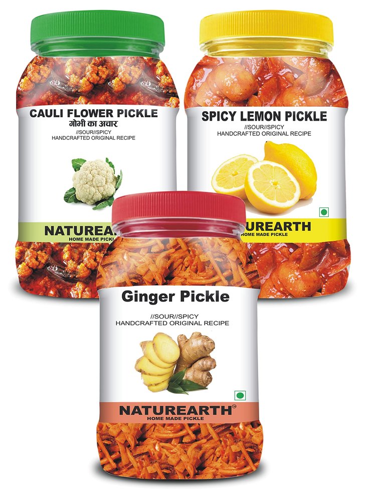 100% Natural Ginger , Gobhi & Spicy Lemon Pickle(600 g) Primium Quality Achar
