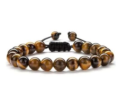 Aanya Gems Grade A++ Tiger Eye Crystal Adjustable Bead Bracelet 8mm, Gemstone Bracelet, Gift for Men & Women with Lab Certificate