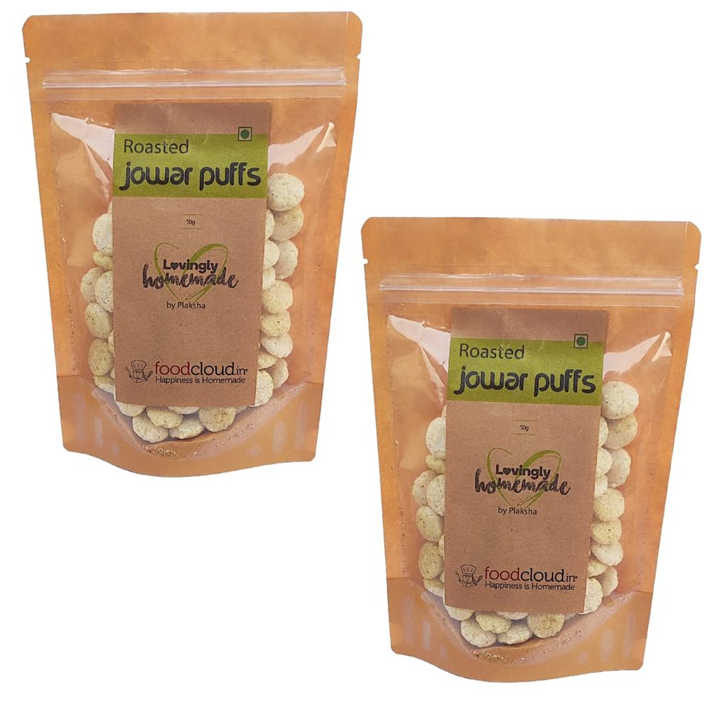 FOODCLOUD.IN Munchies Roasted Jowar Puffs | High Protein | Roasted, Not Fried | Crunchy & Healthy | Pack of 2 (50 Grams Each)