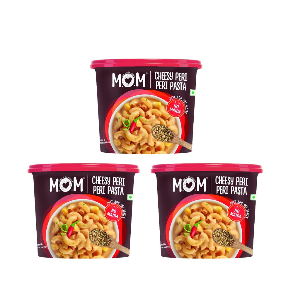 MOM - Meal of the Moment, Cheesy Peri Peri Pasta, 65/74 g (Pack of 3) - Ready to eat | No added Preservatives | Instant Meals | 100% durum wheat
