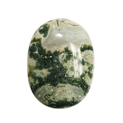 9Dzine Natural Polished Moss Agate Palm Stones Crystal, Oval Shape Gemstone For Relaxation, Meditation, Protection, and Reiki Healing, Anxiety Stress Relief Cabochon Stone (1 Piece)