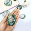 9Dzine Natural Polished Moss Agate Palm Stones Crystal, Oval Shape Gemstone For Relaxation, Meditation, Protection, and Reiki Healing, Anxiety Stress Relief Cabochon Stone (1 Piece) view 4