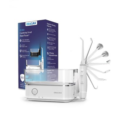 ORACURA OC450 Dental PRO Countertop Smart Water Flosser White | 365 Days Warranty | 2 Modes with 0-100% Adjustable Water Pressure Settings | 450ml Water Tank | 30-Day Battery Life | 8 Nozzle Tips